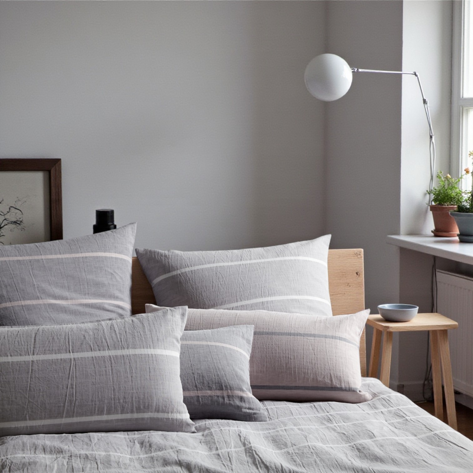 Elegante Halbleinen Kissenhülle zur Bettwäsche Relax Grau-Rose 40 x 80 cm