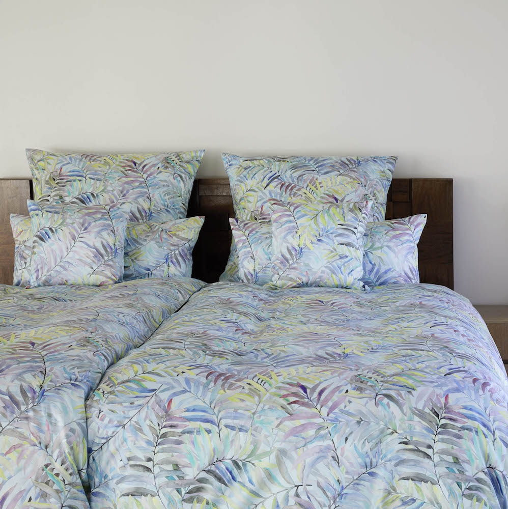 Elegante Comfort Satin Bettwäsche Palm Leaves Türkis 135 x 200 cm