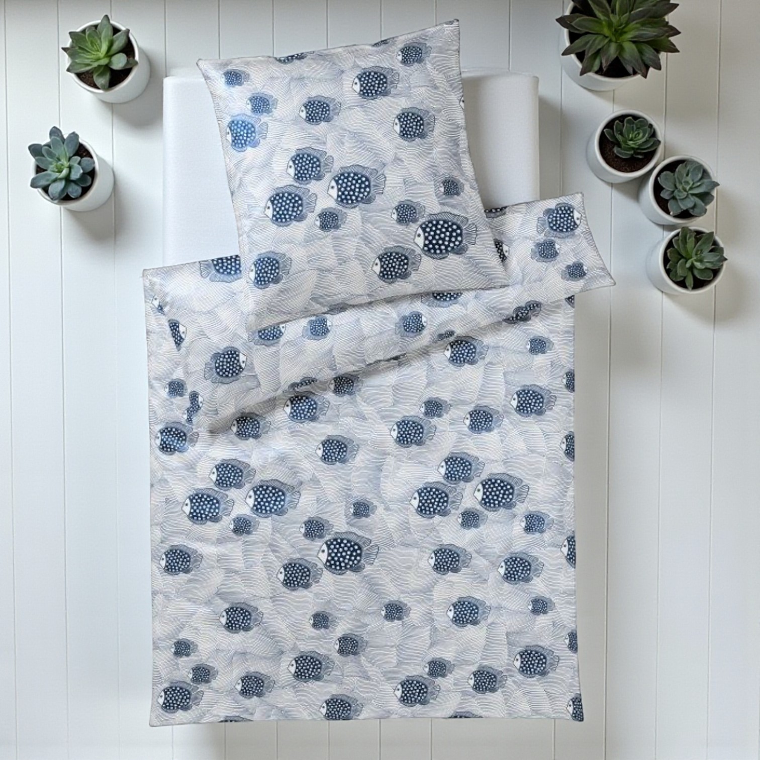 Elegante Baumwollsatin Bettwäsche Float Navy 155 x 220 cm