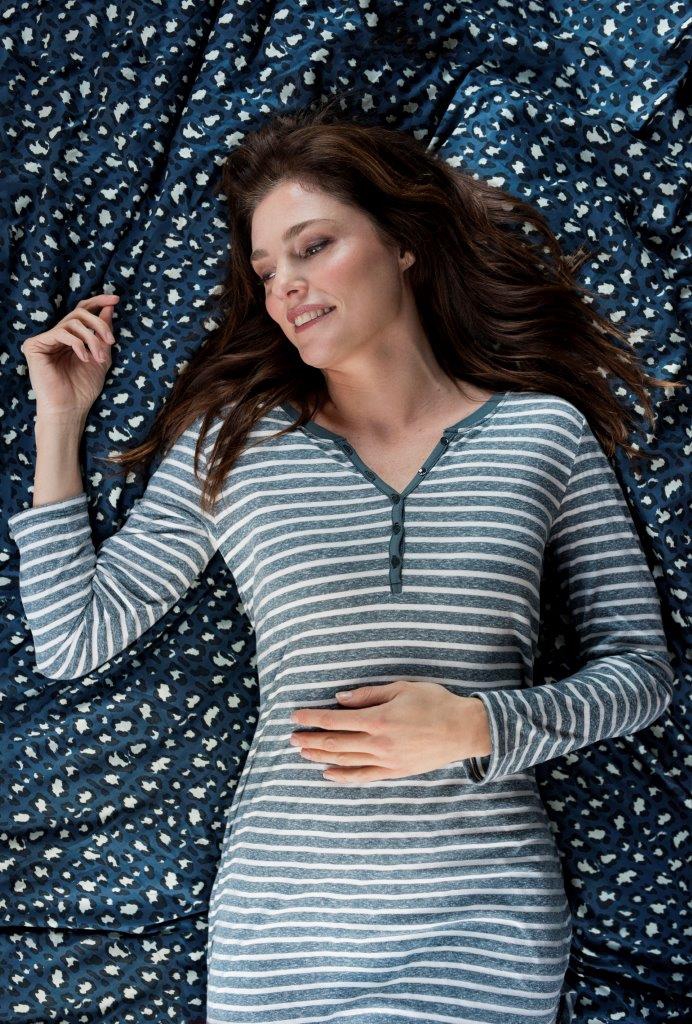 ESSENZA HOME Acacia Stripe Nachthemd Langarm Grey Größe XXL