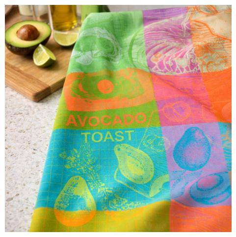 Detailaufnahme Garnier Thiebaut Geschirrtuch Avocado Toast Neon mit Avocado und Toast Illustrationen