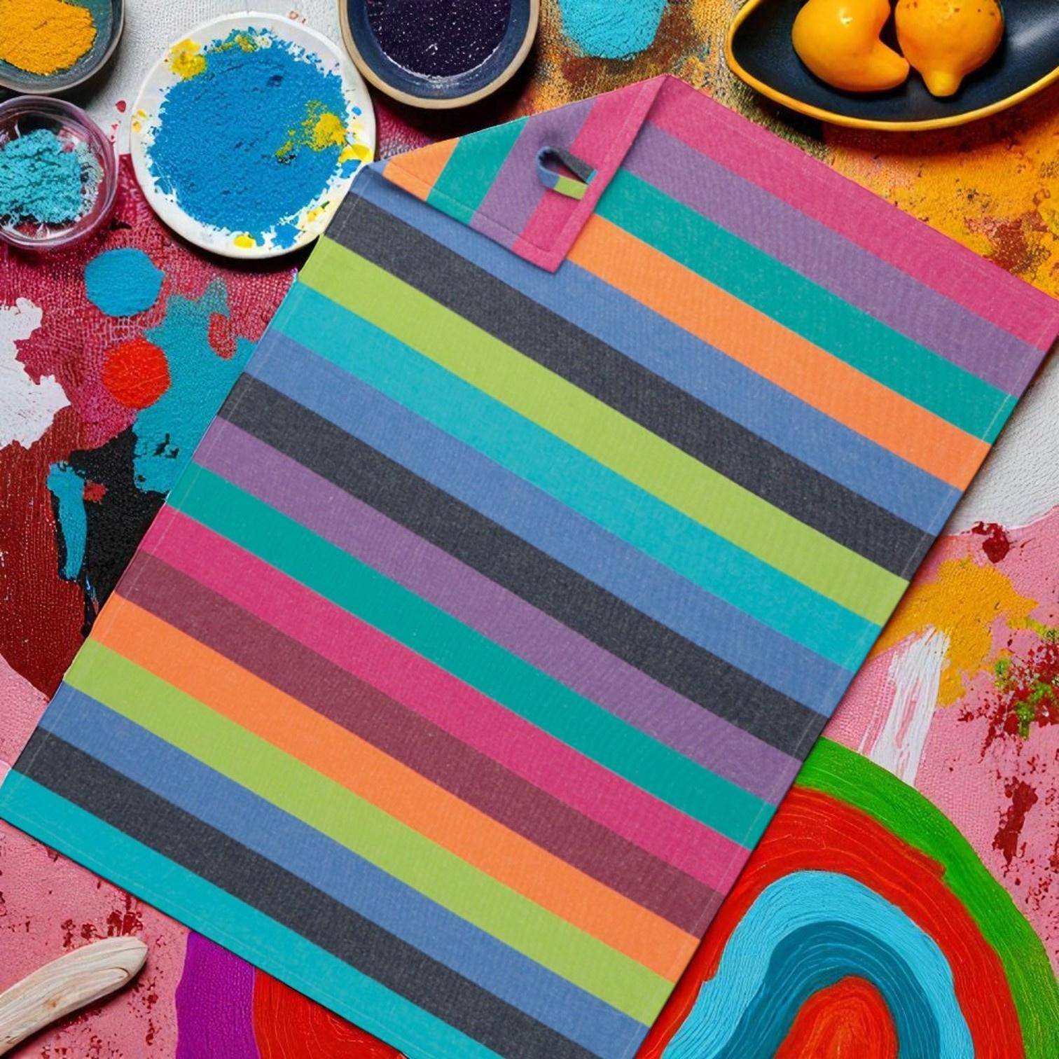 Cawö Geschirrtuch Lifestyle Cuisine Blockstreifen 7058 Multicolor Dunkel 50 x 70 cm