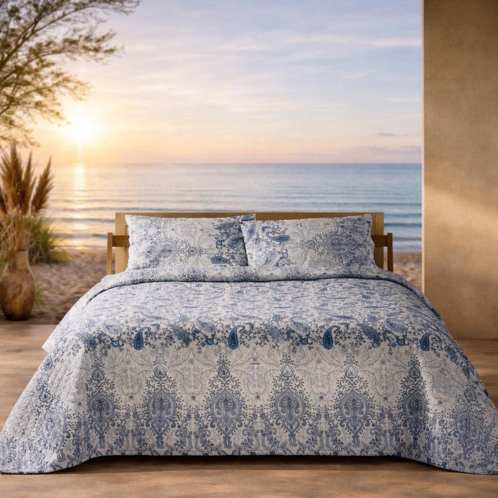 Gesamteindruck - Bassetti Bettwäsche Monnalisa C1 - schönes Paisley Muster in Blautönen auf weißem Untergrund