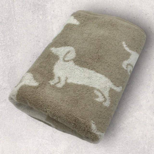 Cawö Frottiertuchserie We love Dogs Dackel Natur Handtuch 50 x 100 cm
