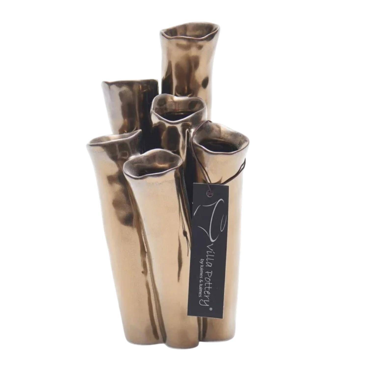 Luimes Vase in Gold mit glatter Oberfläche, organischem Design, ca. 20 cm