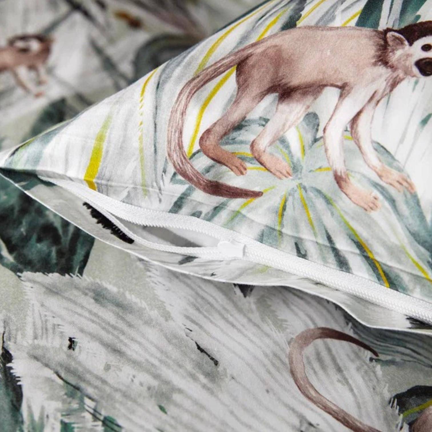 Elegante Bettwäsche Monkeys grün Reißverschluss Detail hochwertige Verarbeitung Bambus Satin