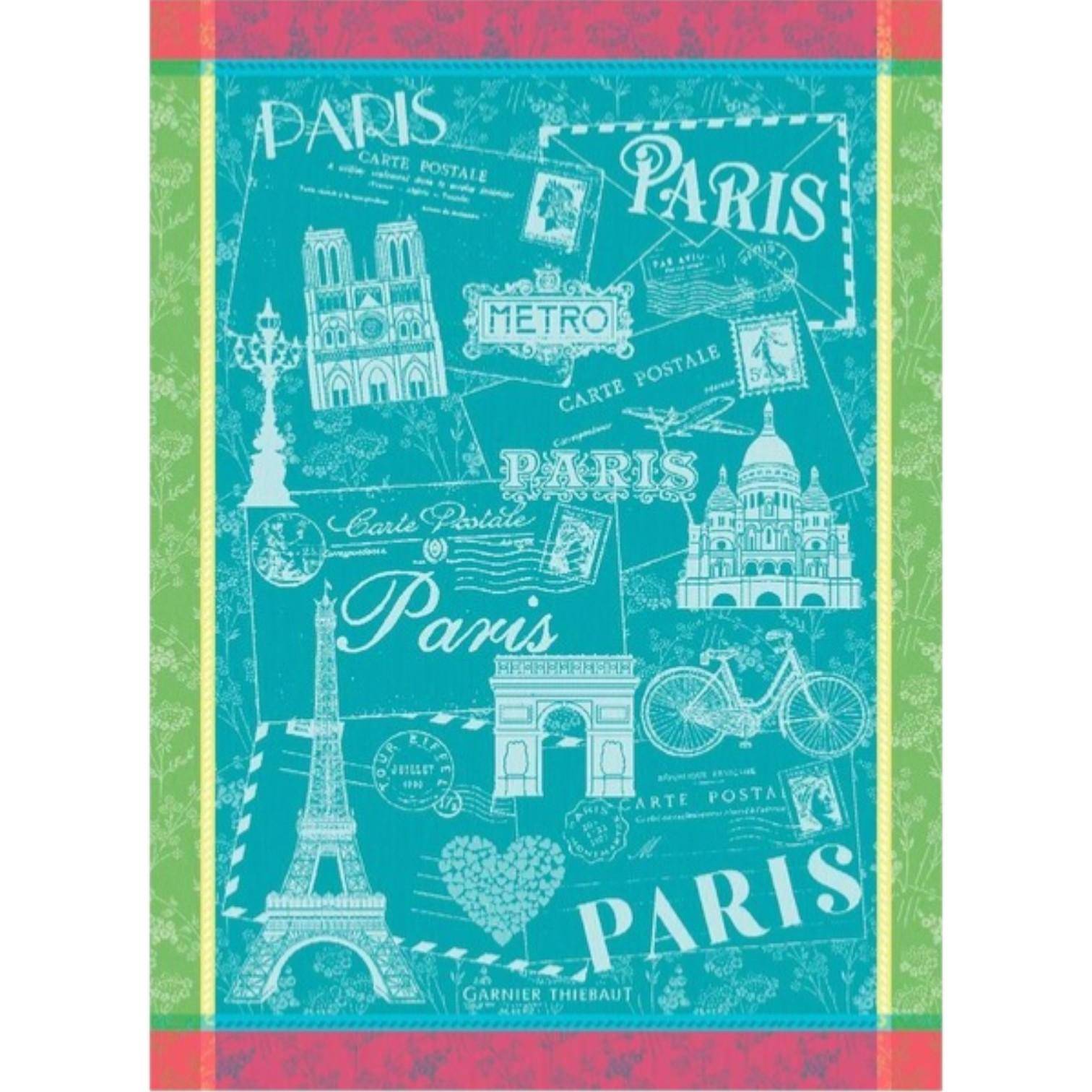 Garnier Thiebaut Geschirrtuch Carte de Paris Emeraude mit Eiffelturm und Paris-Motiven