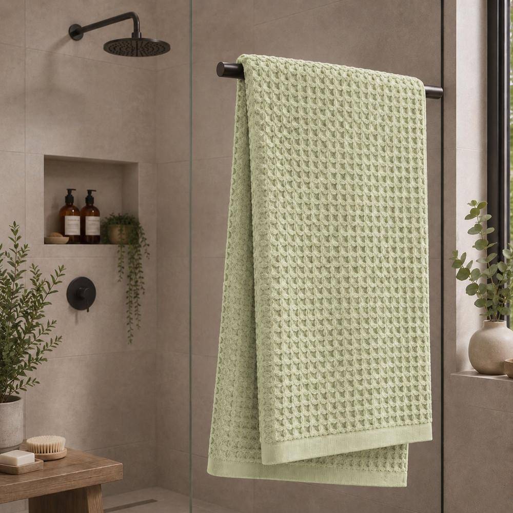 Marc O’Polo MOVA Duschtuch Light Green – Frisches Waffelhandtuch im natürlichen Badezimmerstil