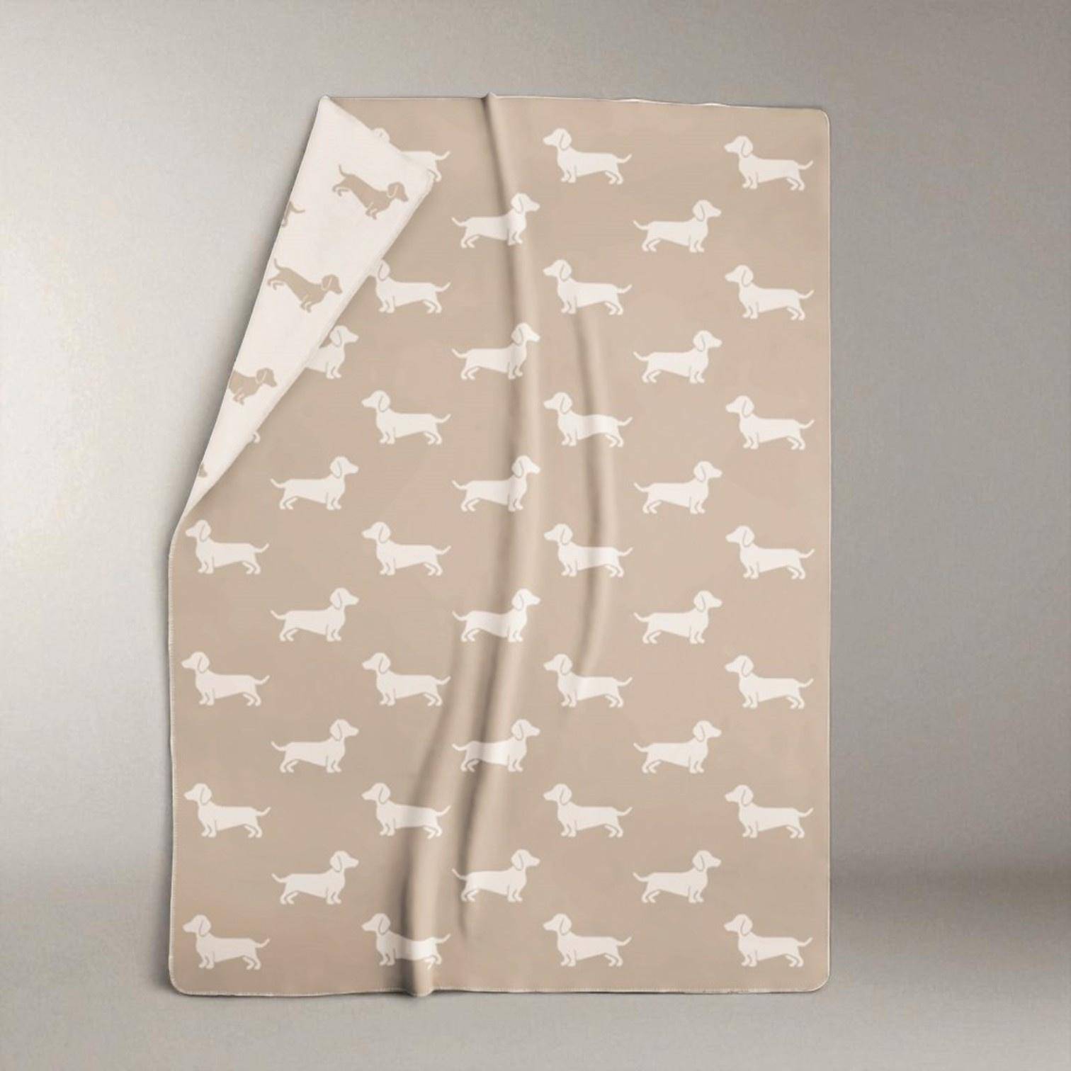 Cawö Wohndecke WE LOVE DOGS Dackel 62460 Natur/Beige 150 x 200 cm