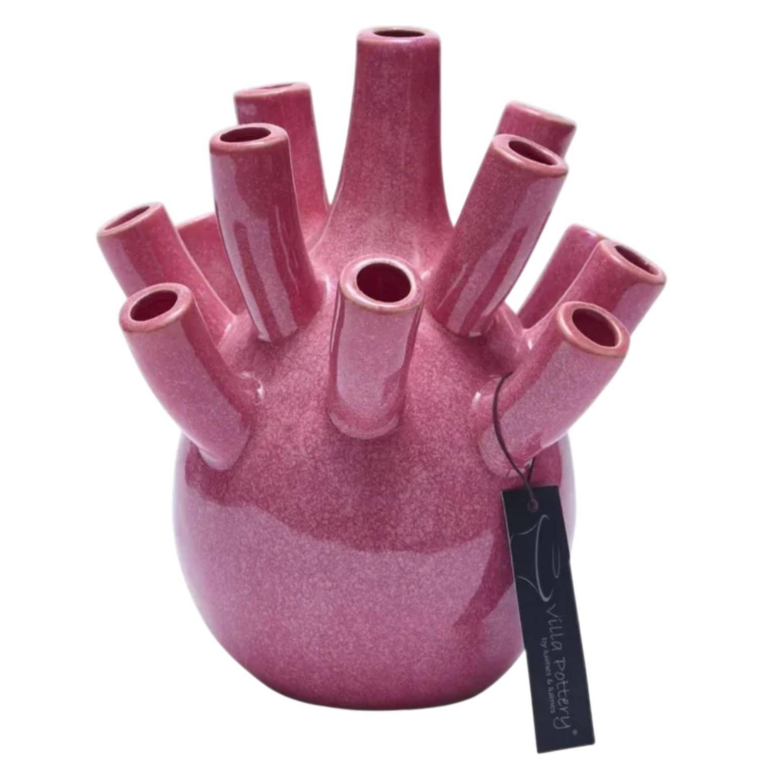 Luimes Vase in Himbeere mit glatter Oberfläche, organischem Design, ca. 22 cm      