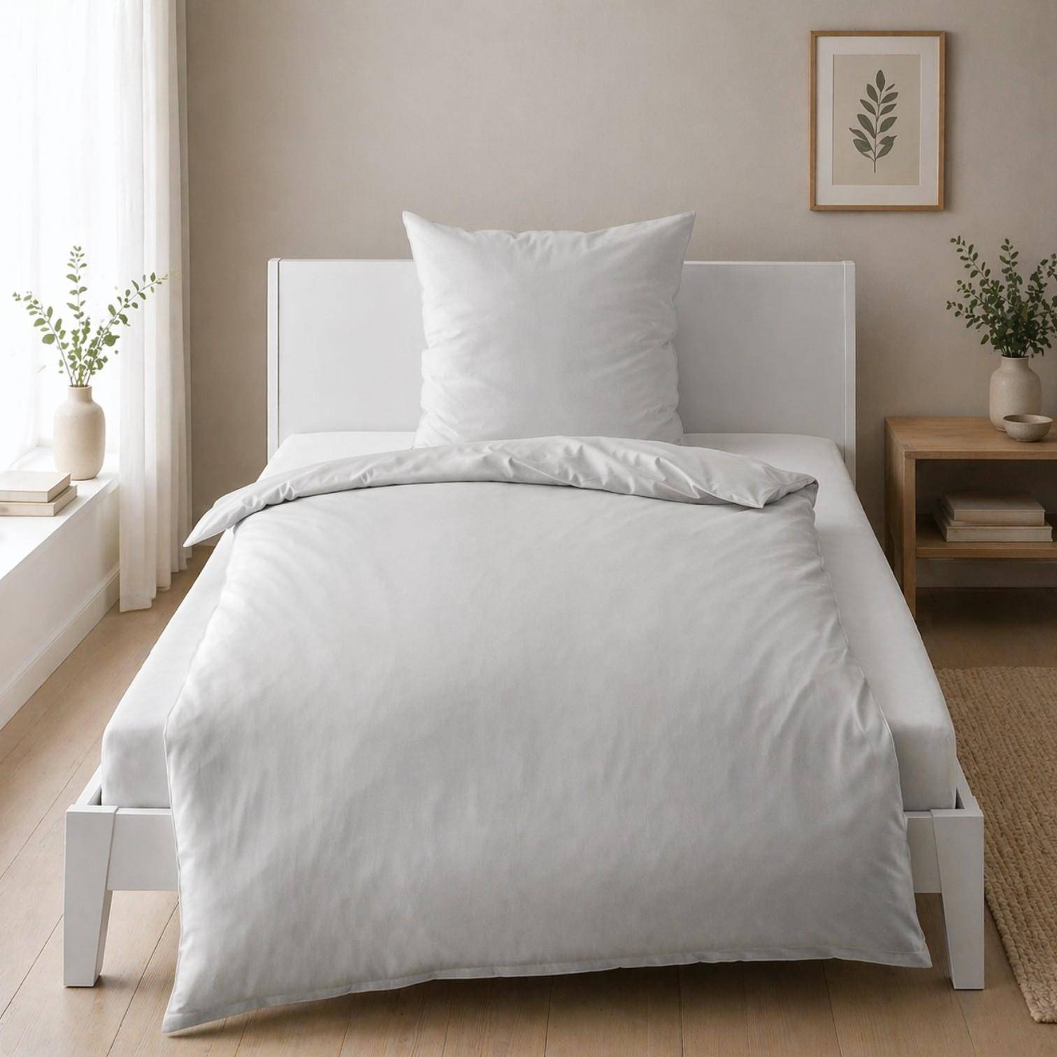 Bierbaum Wohnen Renforcé Bettwäsche Silber im Schlafzimmer Milieu modern und zeitlos