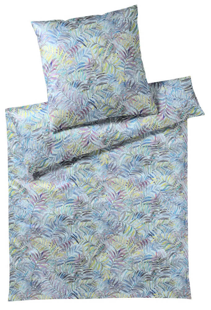 Elegante Comfort Satin Bettwäsche Palm Leaves Türkis 135 x 200 cm