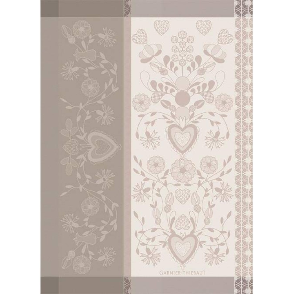 Garnier Thiebaut Geschirrtuch American Folk Bouleau mit Herz- und Blumenmuster in Beige