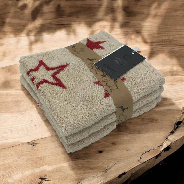 Cawö Frottiertuchserie Christmas Edition 792 Sterne Rot - Seiftuch 30 x 30 cm (3er Set)