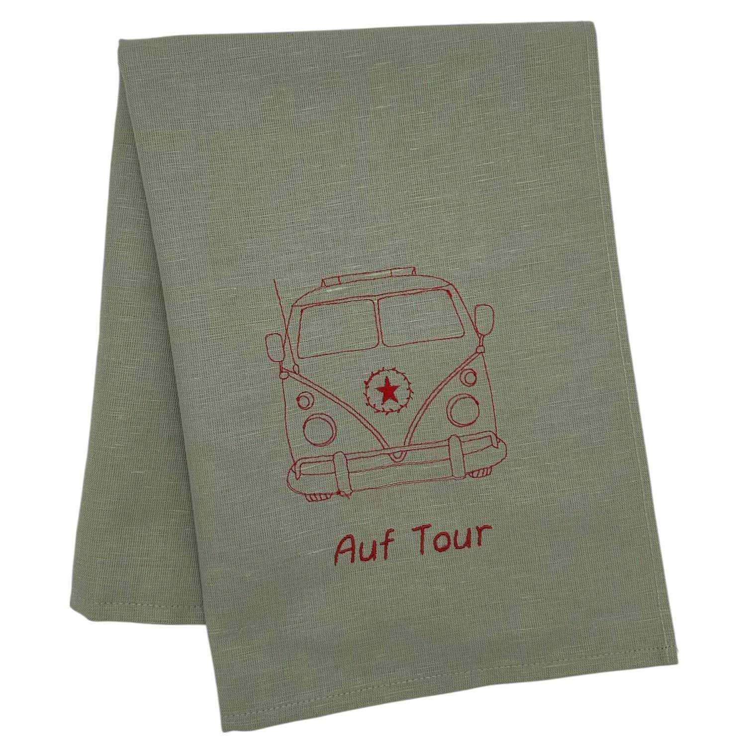 UniKate Halbleinen Geschirrtuch Bulli - bestickt