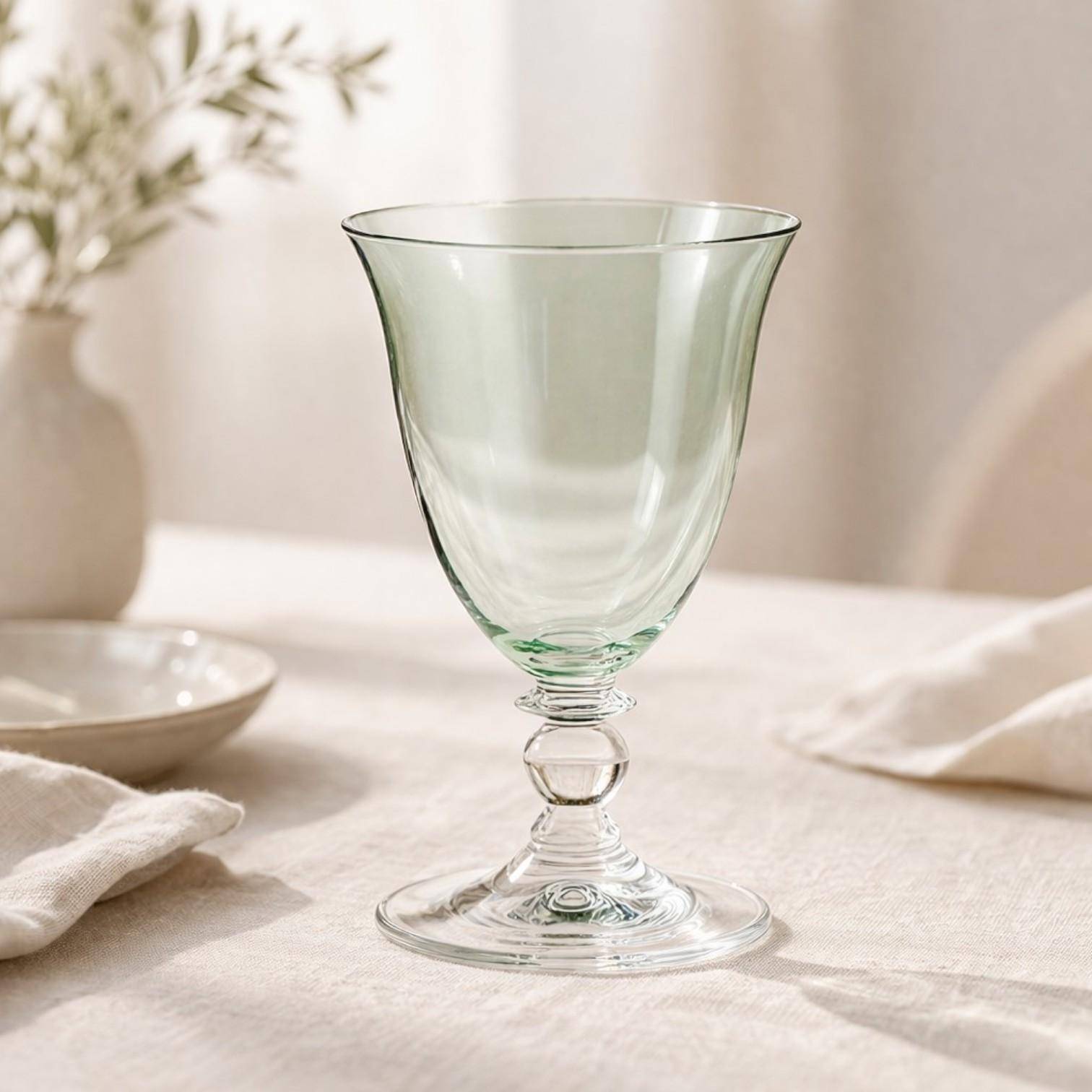 Paul Nagel Clara Weinglas aus Kristallglas auf mediterran gedecktem Tisch mit heller Dekoration