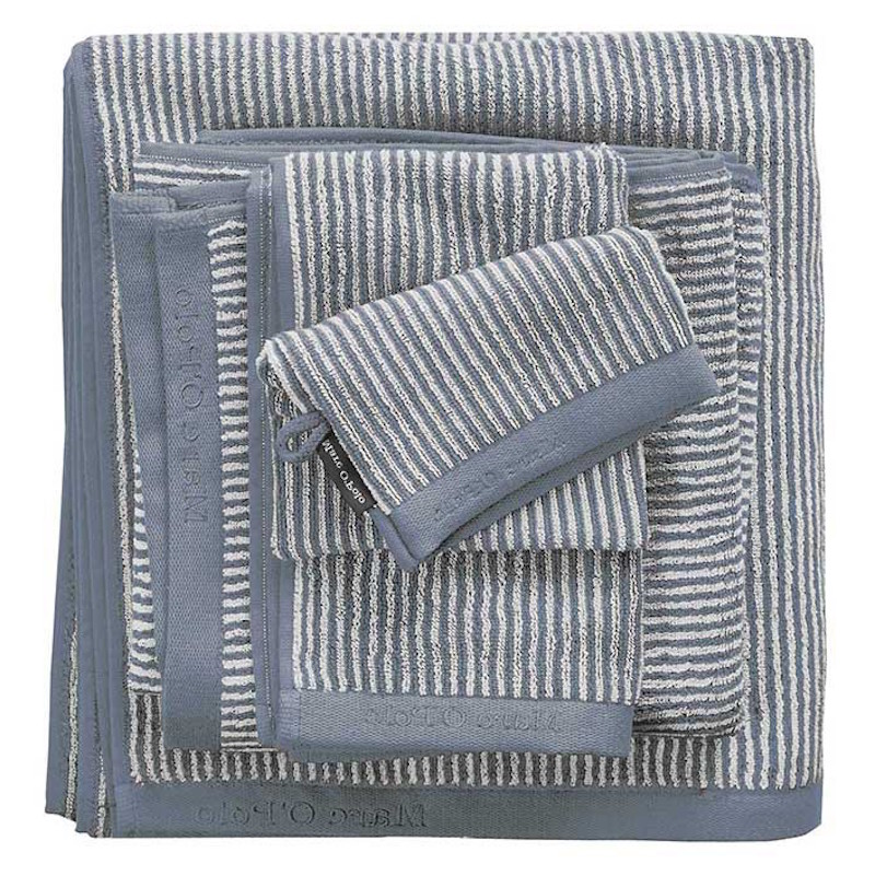 MARC O'POLO Timeless Tone Stripe Smoke Blue/Off White Waschhandschuh 16 x 22 cm