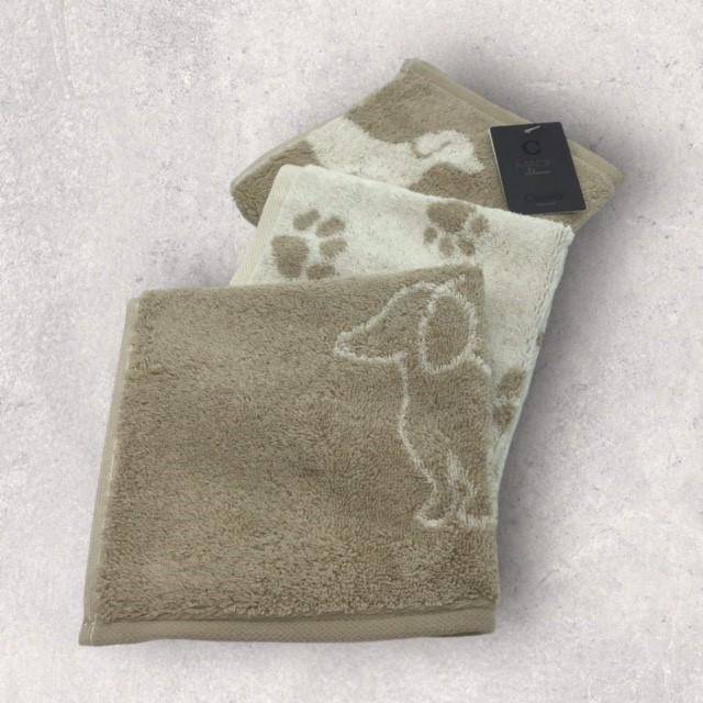 Cawö Frottiertuchserie We love Dogs 3er Set Natur Seiftücher 30 x 30 cm