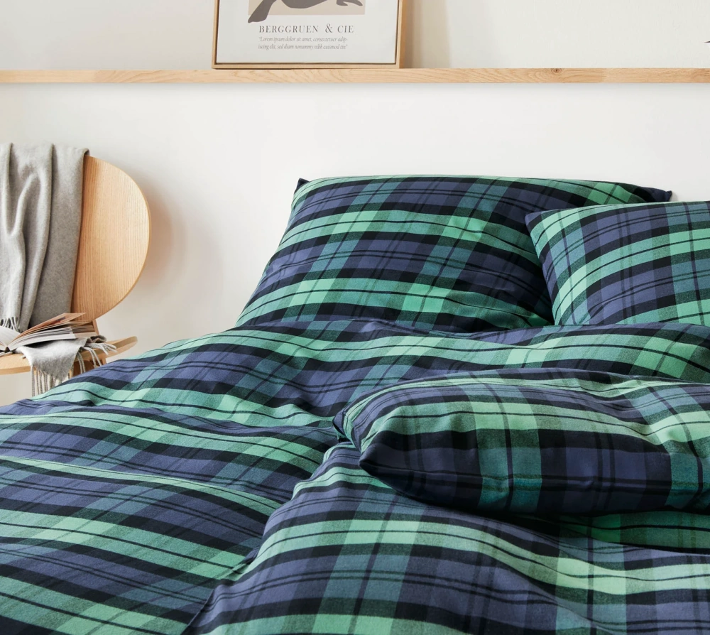 Elegante Flanell Bettwäsche Sheffield Flaschen-Grün 155 x 220 cm