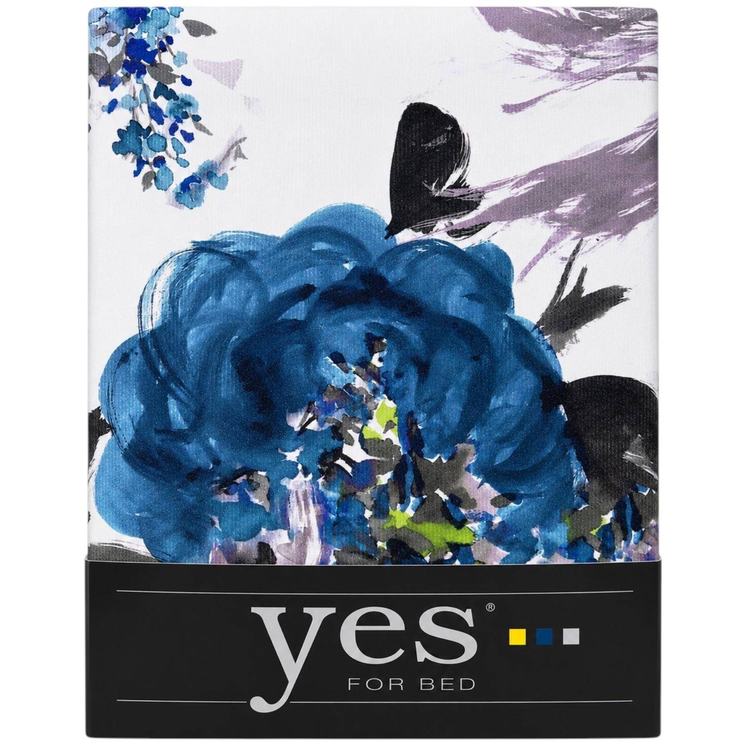 Yes Mako Satin Bettwäsche Flower in Azur 155 x 220 cm
