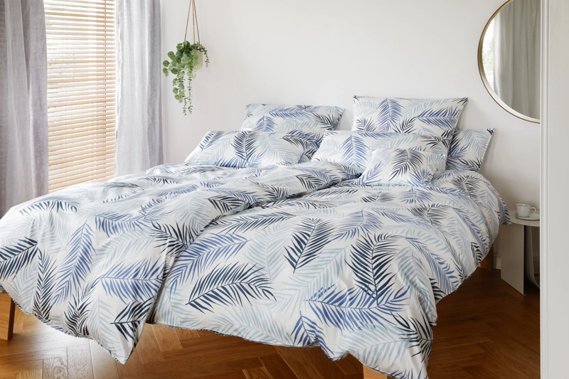 Elegante Bambus Baumwollsatin Bettwäsche Palm Navy-Blau 135 x 200 cm