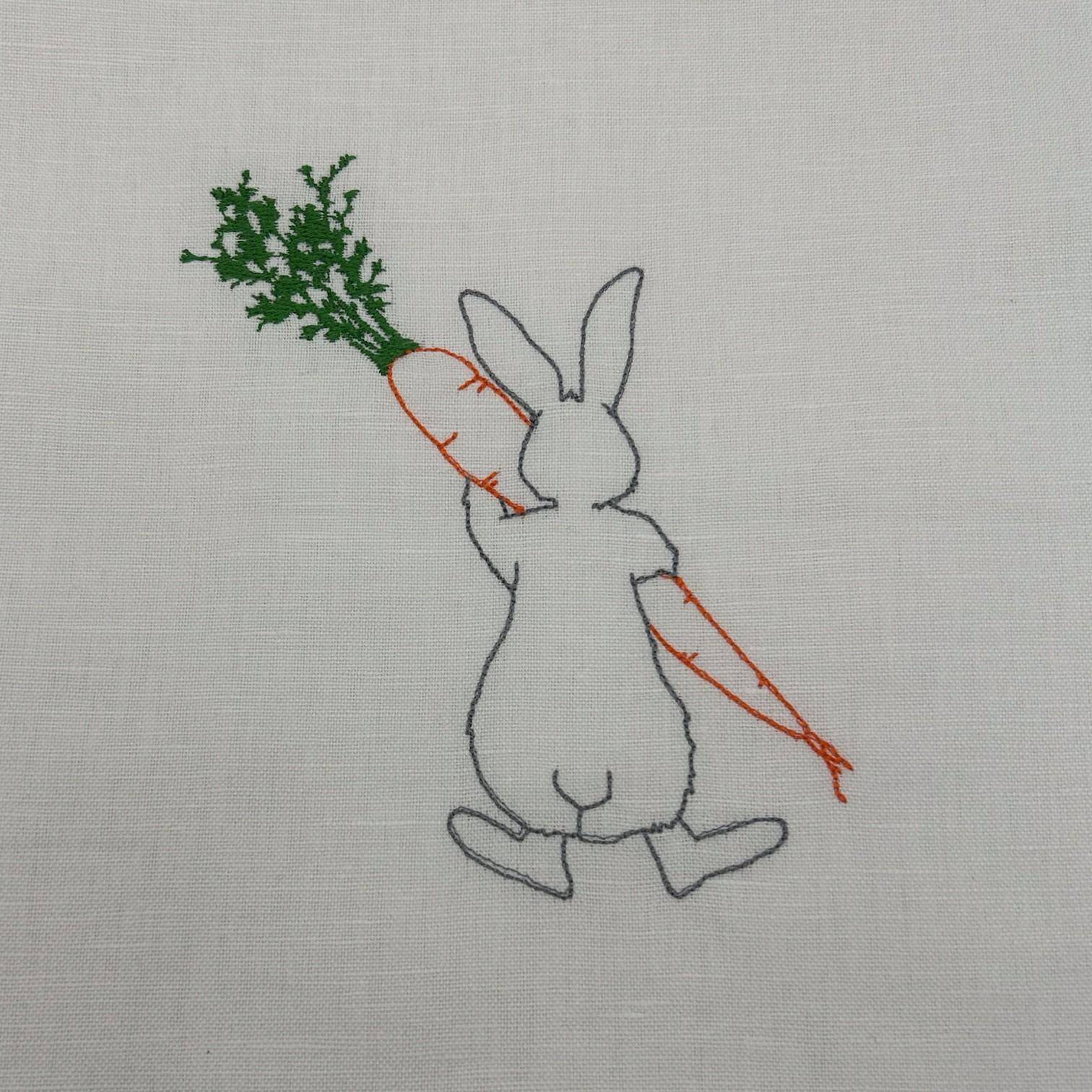 UniKate Halbleinen Geschirrtuch Hase mit Möhre - bestickt