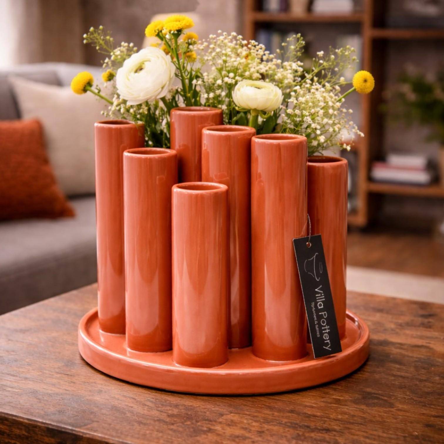 Luimes Vase in Terracotta rund mit glatter Oberfläche, organischem Design, ca. 25 cm  