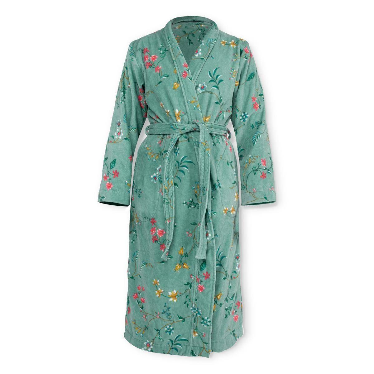 PiP Studio Bademantel Les Fleurs in Green - Größe L