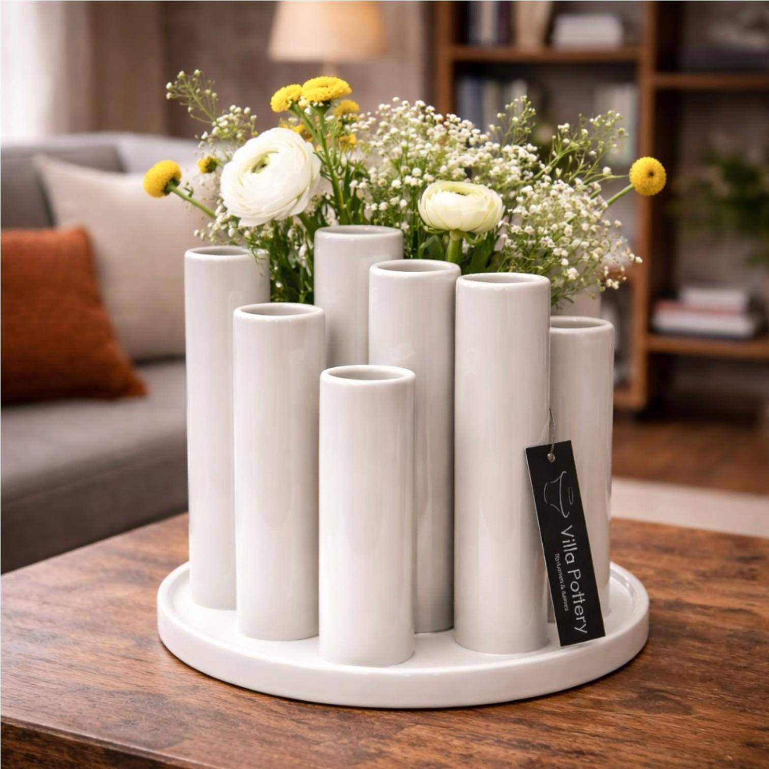 Luimes Vase in Grau rund mit glatter Oberfläche, organischem Design, ca. 25 cm  