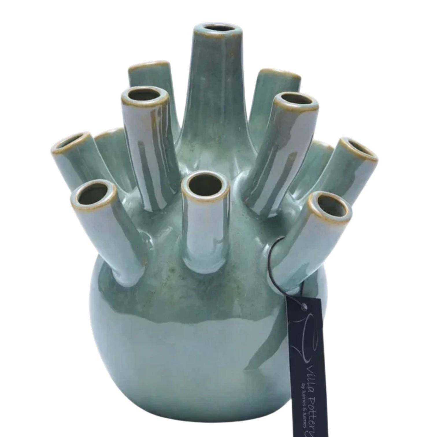 Luimes Vase in Grün mit glatter Oberfläche, organischem Design, ca. 22 cm 