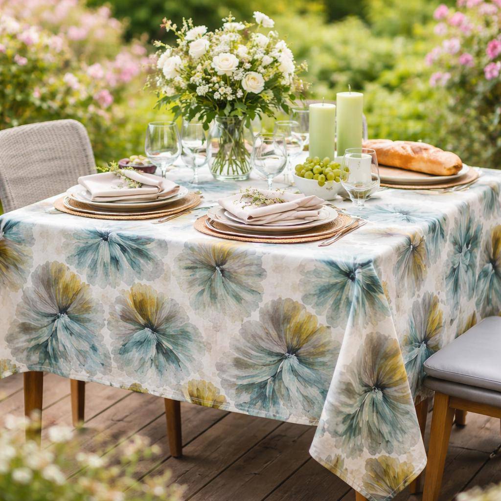 Sander Mitteldecke Jane in Aqua Grau – Moderne Tischdecke in Aquarelloptik