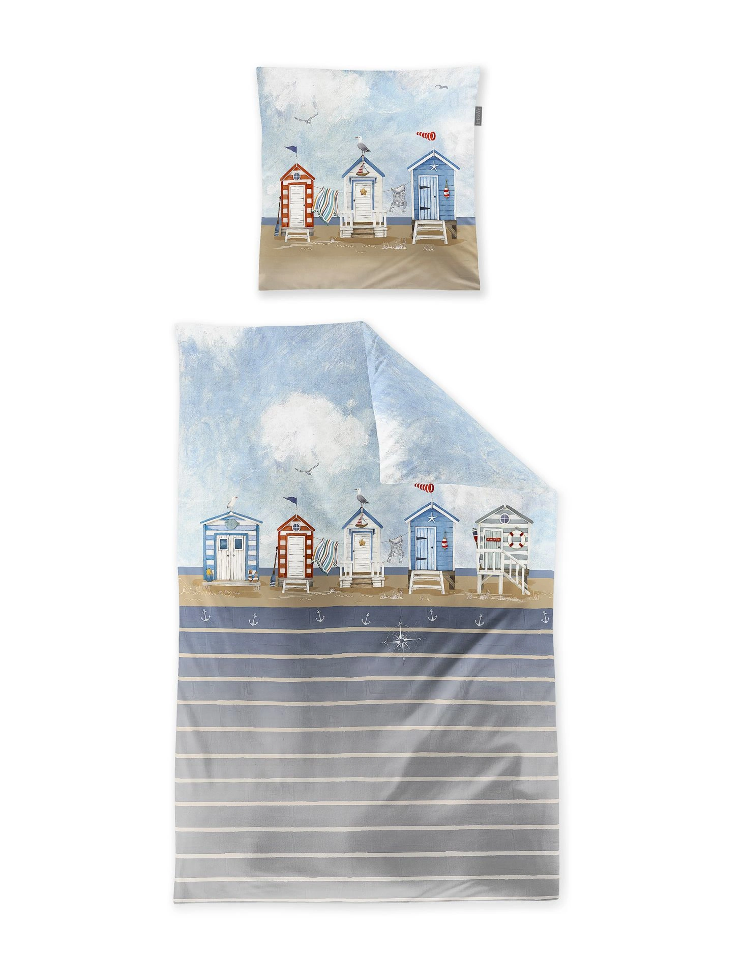 Irisette Mako-Satin Bettwäsche Strandhaus Flair 135 x 200 cm