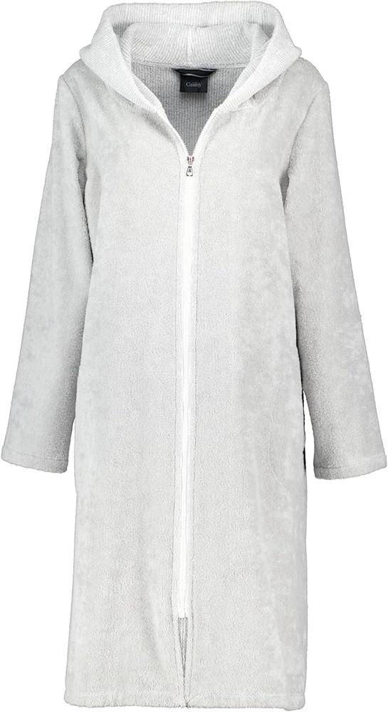 Cawö Damen Bademantel Kapuze gestreift 5108 in Silber Größe 38