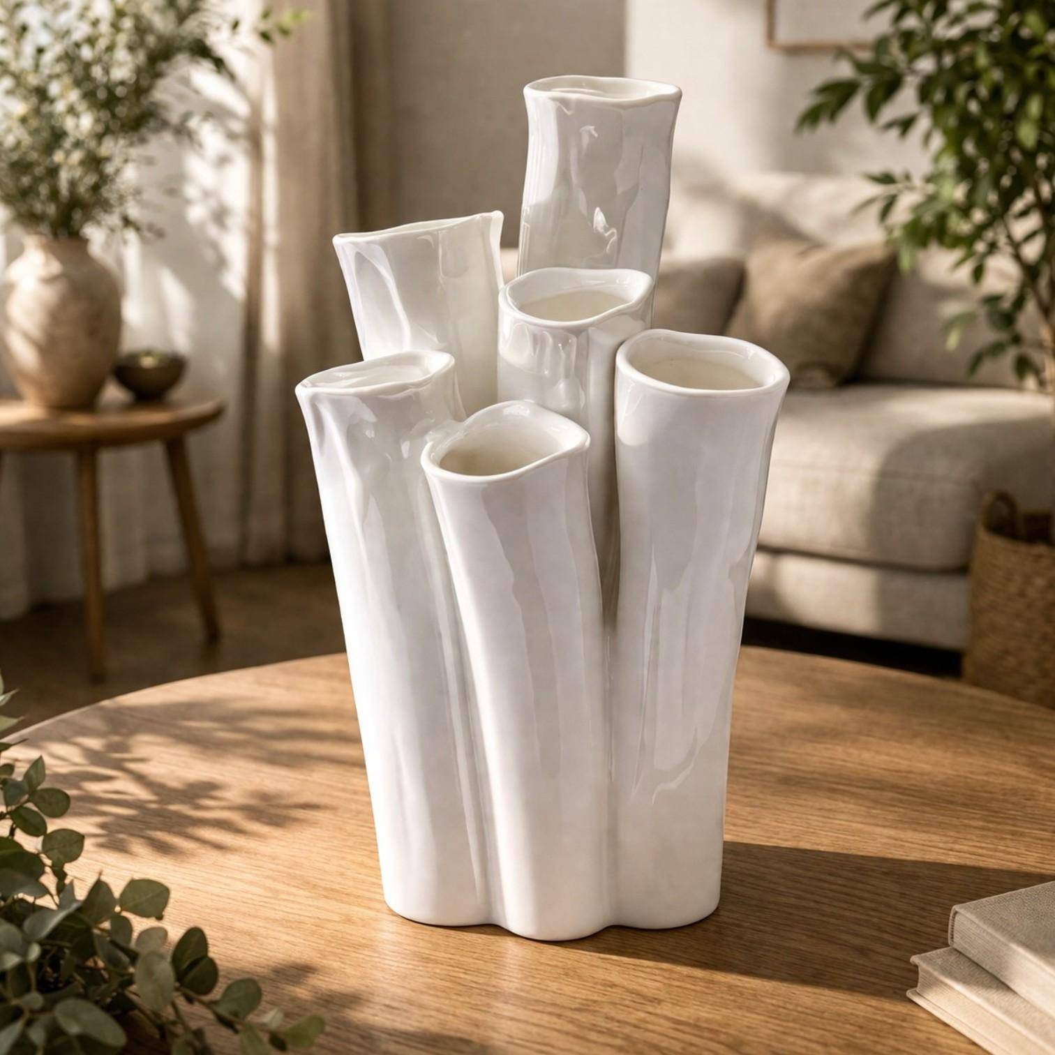 Luimes Vase in Weiß mit glatter Oberfläche, organischem Design, ca. 25,5 cm