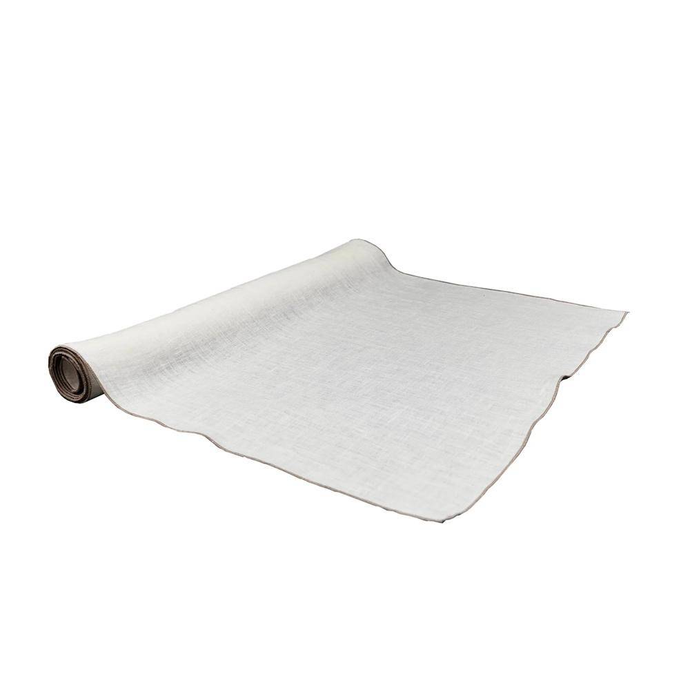 Vaitkute Leinen Tischläufer "Vilnia" Weiss - Natur umkettelt 47 x 147 cm