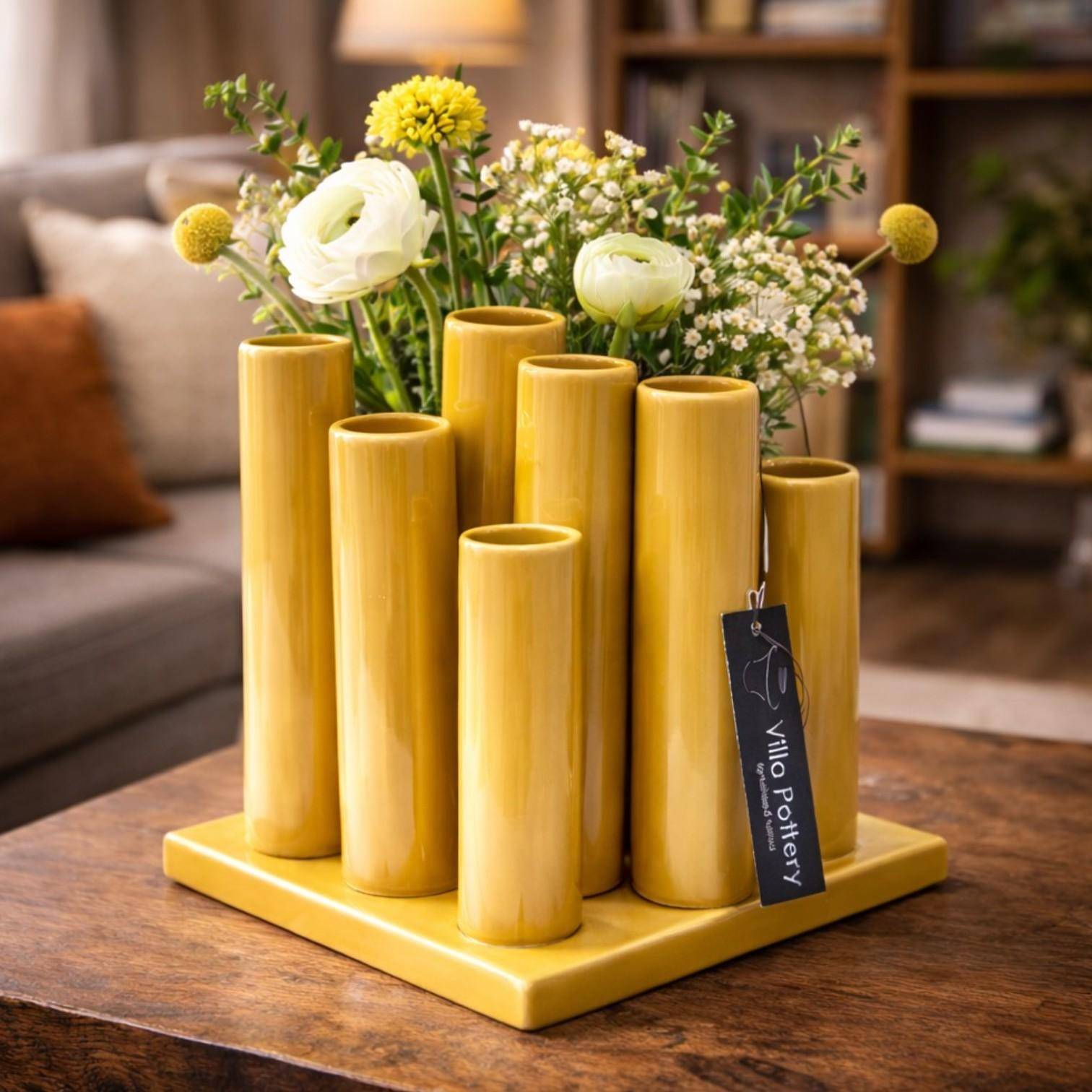 Luimes Vase in Curry mit glatter Oberfläche, organischem Design, ca. 25 cm  