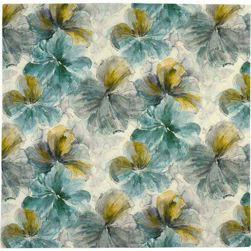 Detailansicht -Sander Mitteldecke Jane in Aqua/Grau mit großem floralen Aquarell Design 