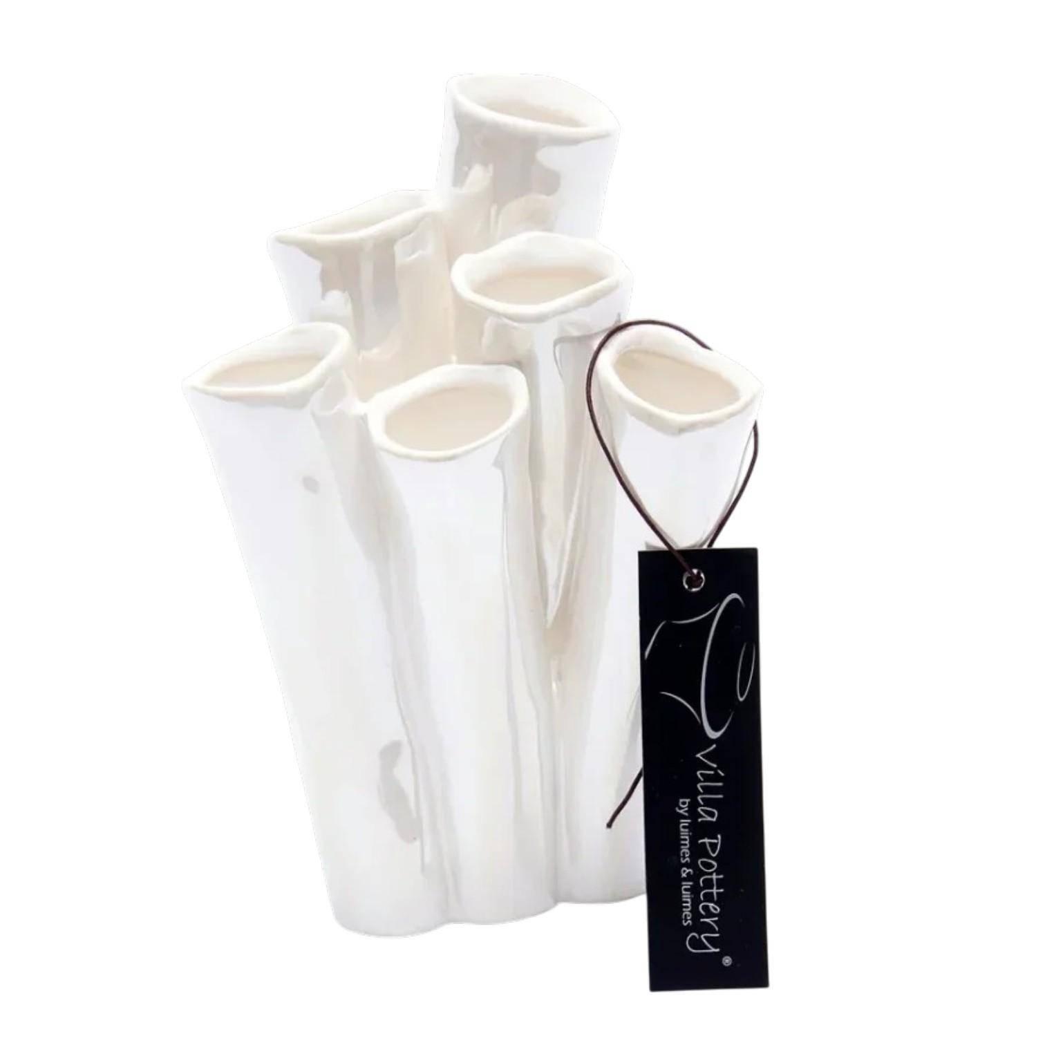 Luimes Vase in Weiß mit glatter Oberfläche, organischem Design, ca. 15 cm