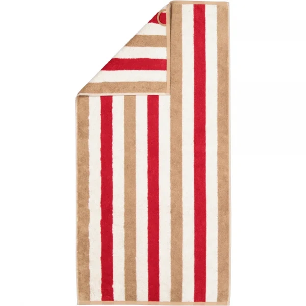 Cawö Frottiertuchserie Coast Stripes 6213 Rot-Natur Handtuch 50 x 100 cm
