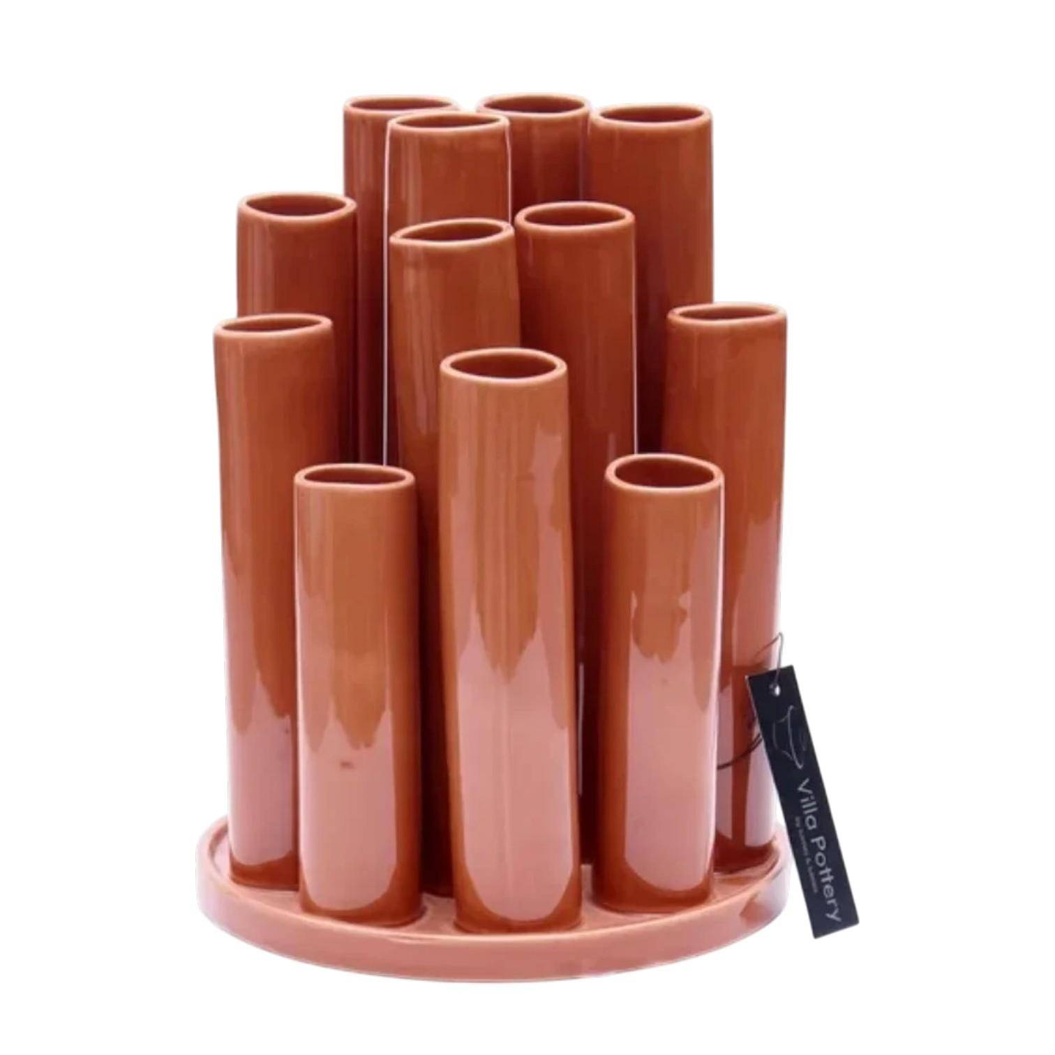 Luimes Vase in Terracotta rund mit glatter Oberfläche, organischem Design, ca. 25 cm  