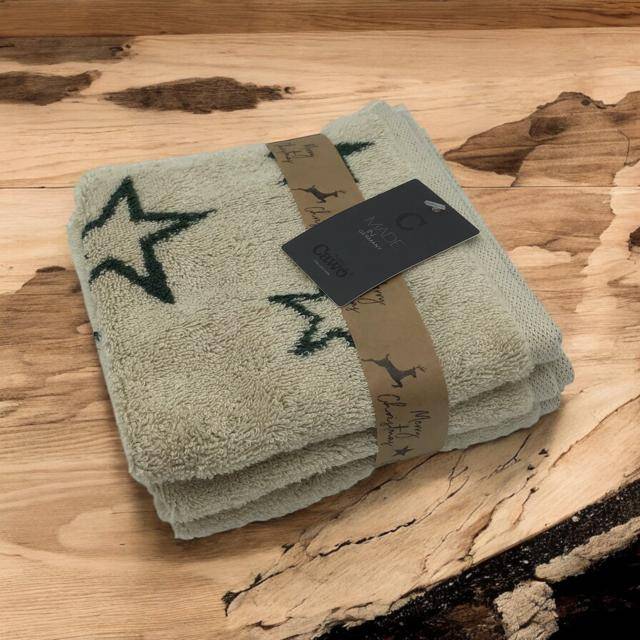 Cawö Frottiertuchserie Christmas Edition 792 Sterne Natur-Grün Seiftuch 30 x 30 cm (3er Set)