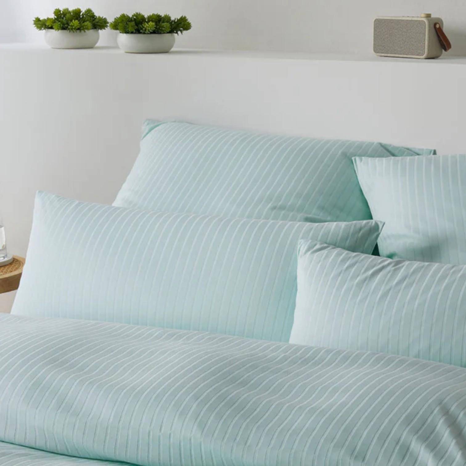 Elegante Jersey Bettwäsche Solid Stripe Mint 135 x 200 cm