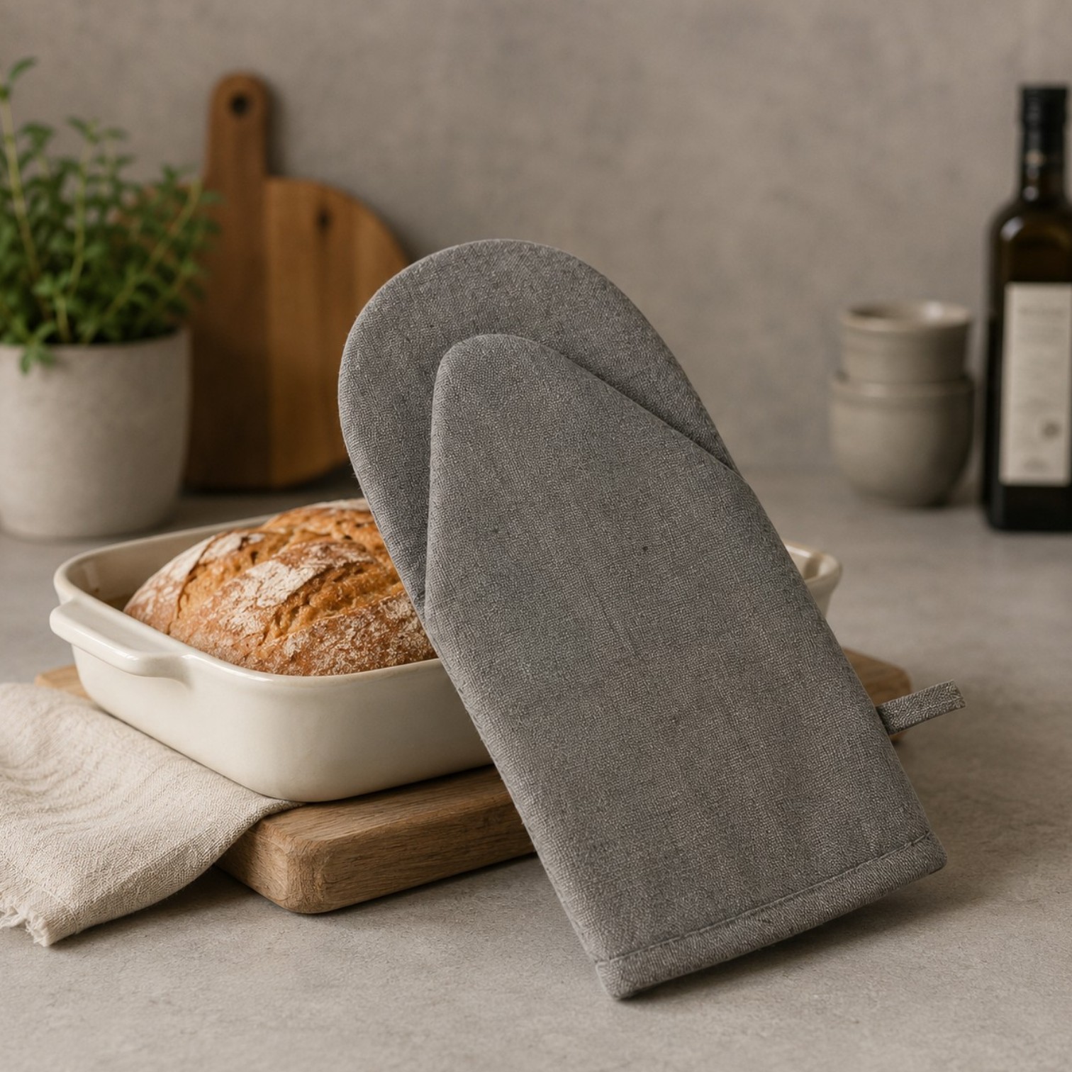 Recycled by wille - Recycelter Ofenhandschuh Gösta in Beige/Brown Melange