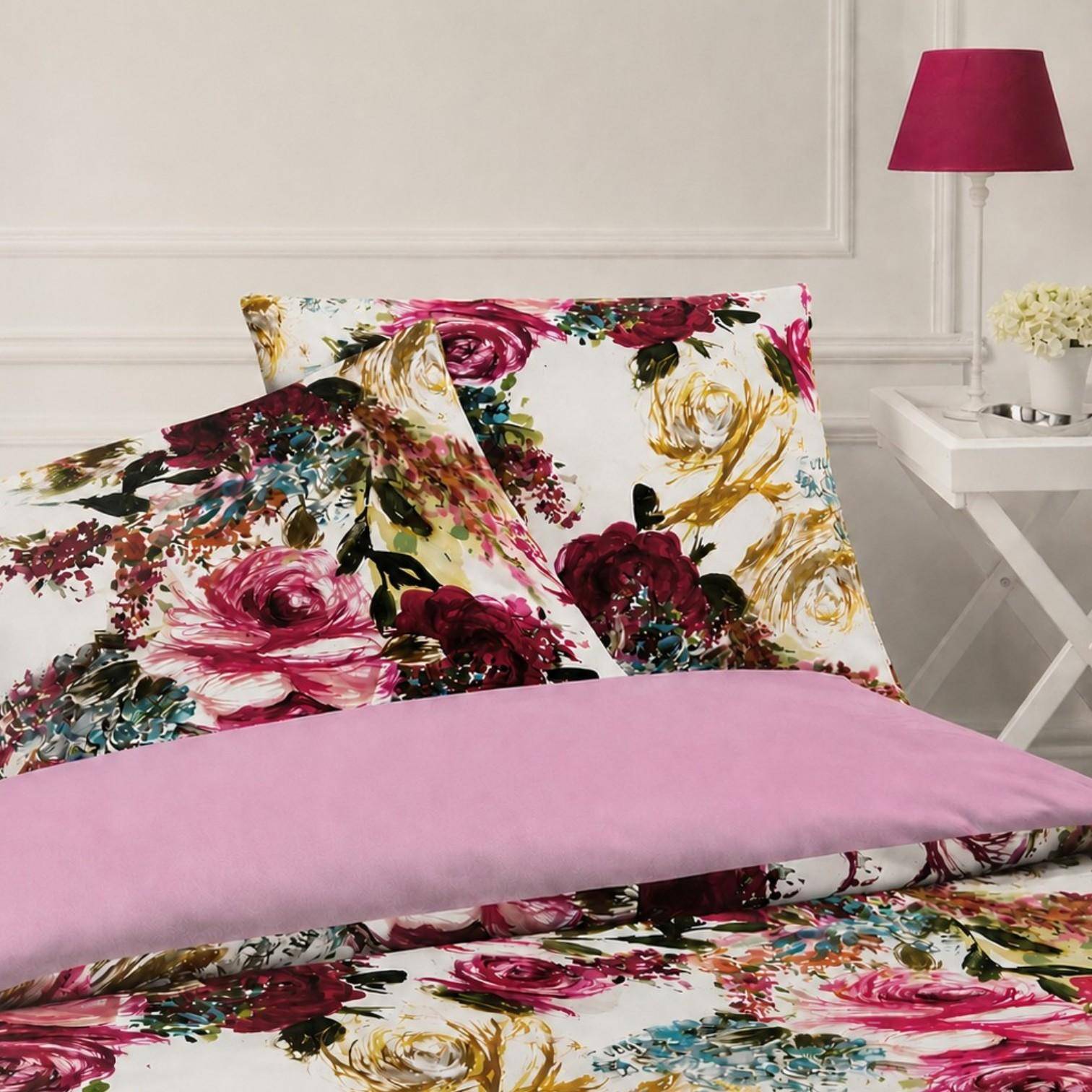 Yes Mako Satin Bettwäsche Flower in Beere 155 x 220 cm
