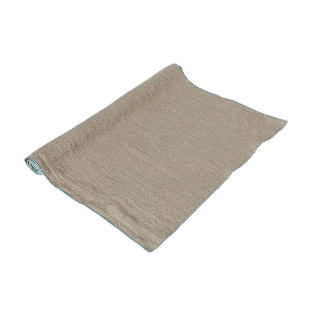Vaitkute Leinen Tischläufer "Vilnia" Natur - Mint umkettelt 47 x 147 cm