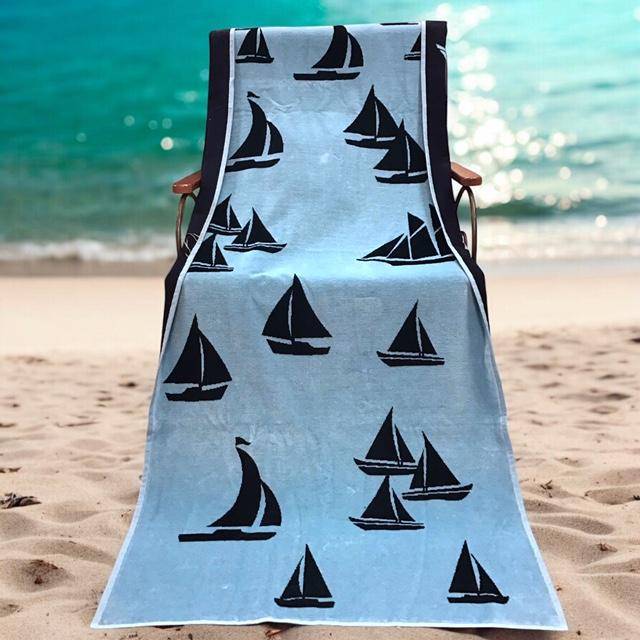 Cawö Frottiertuchserie Beach Schiffe 5570 Strandtuch in Hellblau