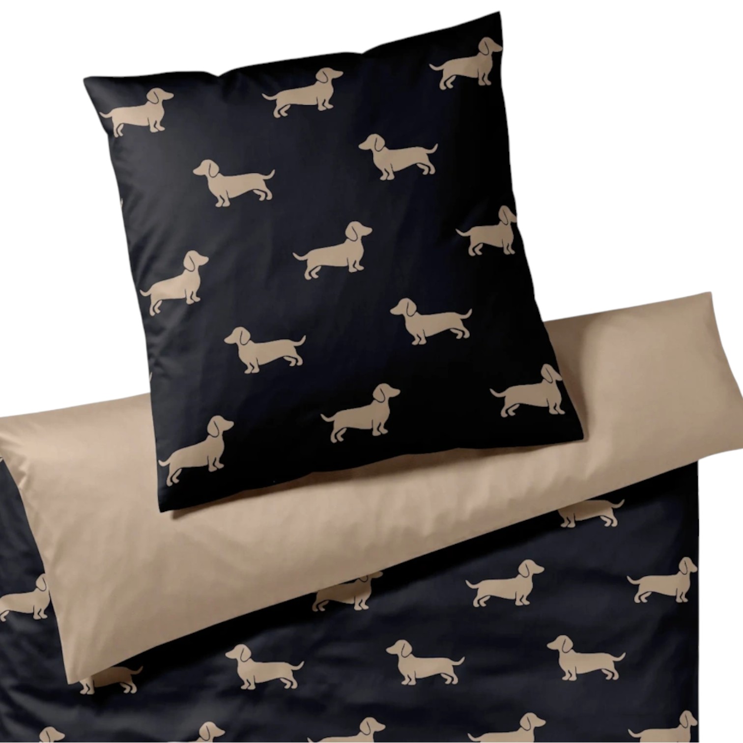 Elegante Comfort Satin Bettwäsche Dogs Schwarz/Beige 155 x 220 cm