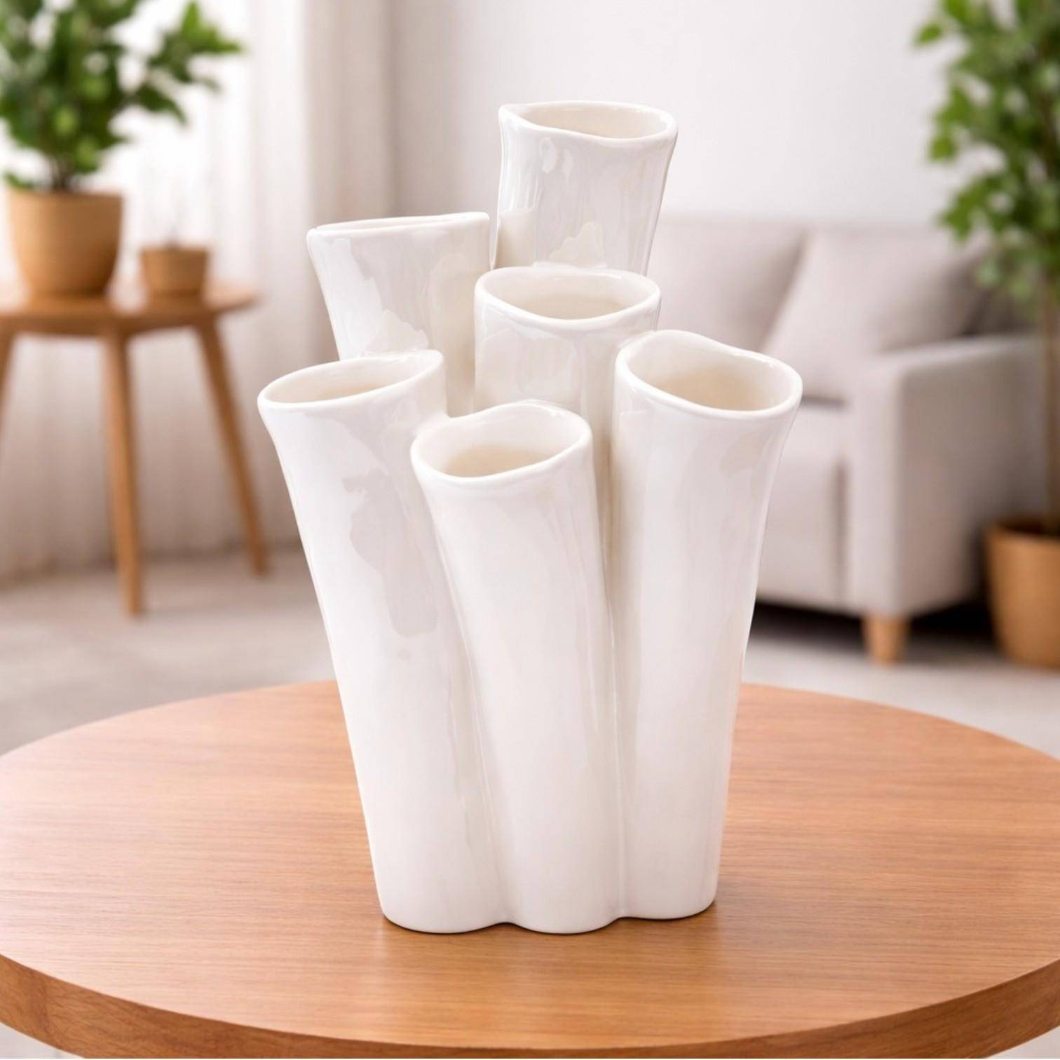 Luimes Vase in Weiß mit glatter Oberfläche, organischem Design, ca. 20 cm