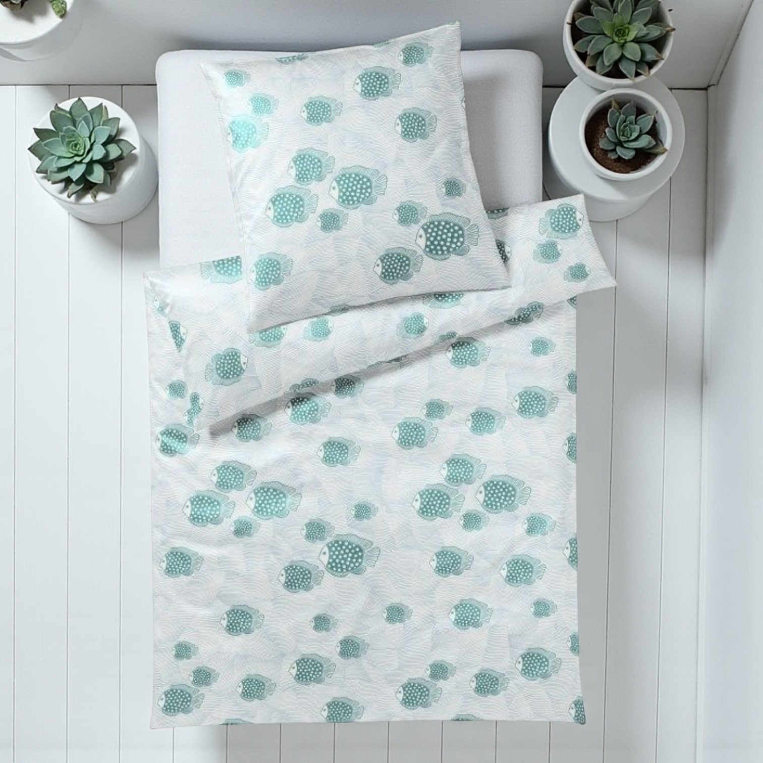 Elegante Baumwollsatin Bettwäsche Float Aquagrün 155 x 220 cm