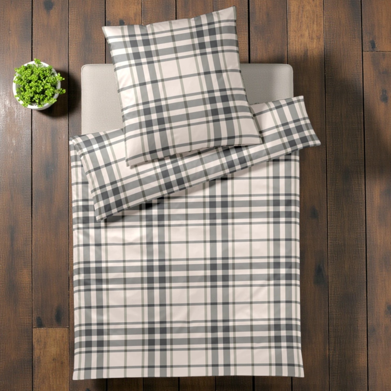 Elegante Flanell Bettwäsche Alpenchic Karo Natur 155 x 220 cm